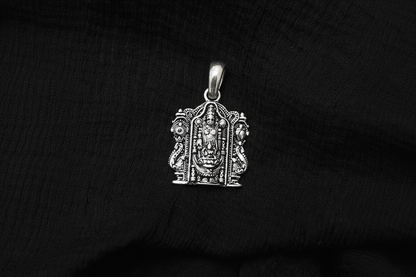 92.5 Silver Oxidised Venkateswara Swamy Pendant for Men & Women | Balaji Temple Design | Daily Wear Jewellery
