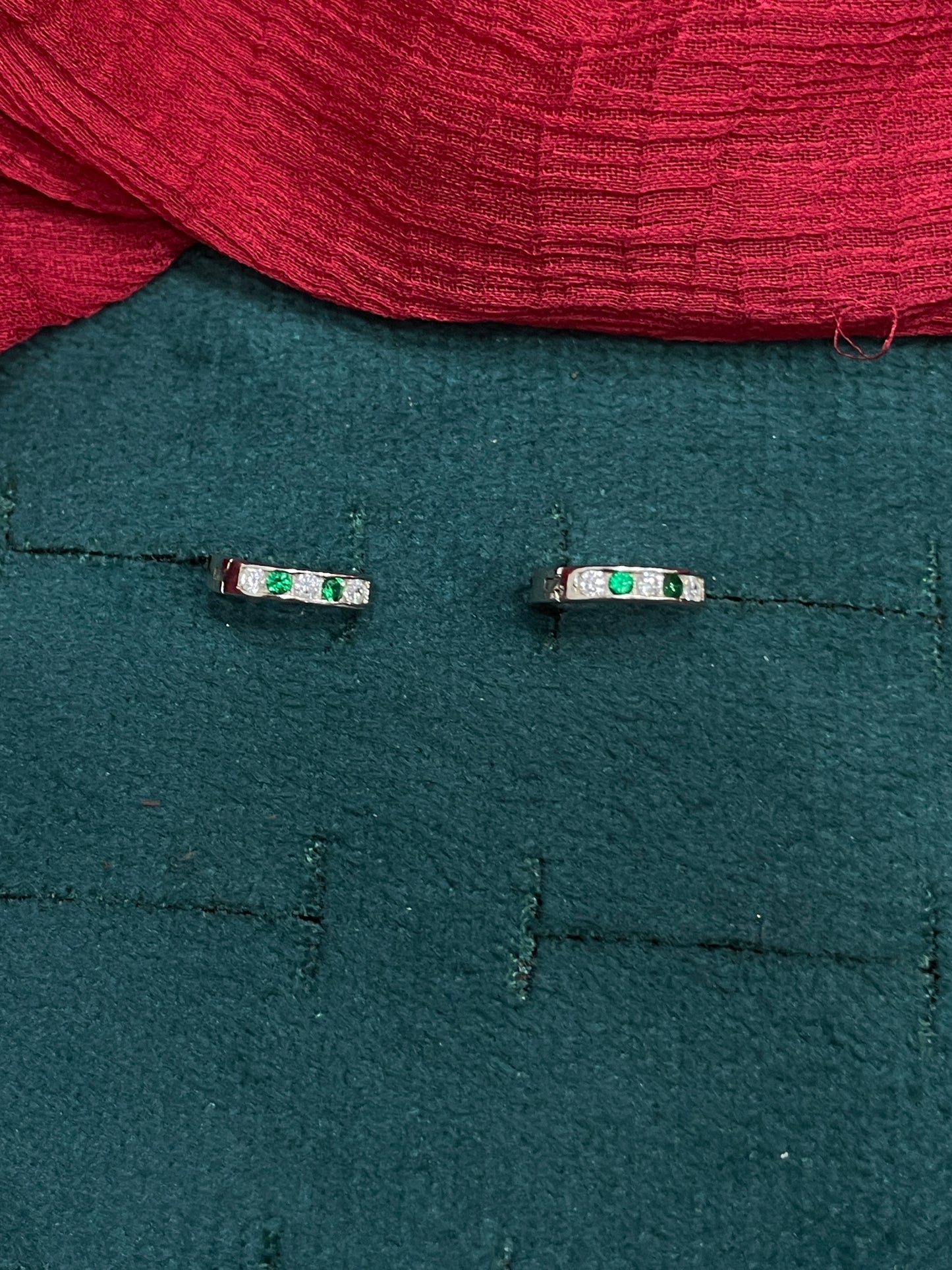 925 Silver Green Hoops