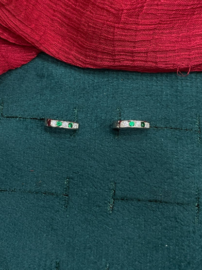 925 Silver Green Hoops