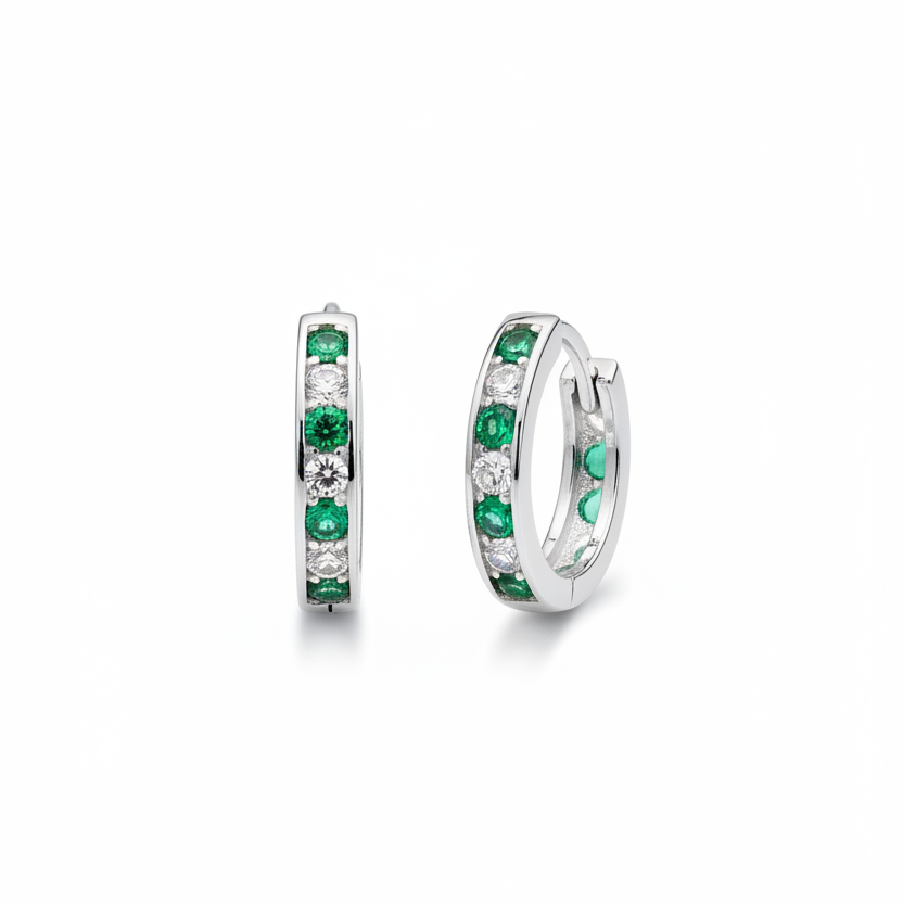 925 Silver Green Hoops
