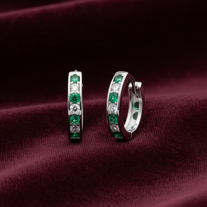 925 Silver Green Hoops