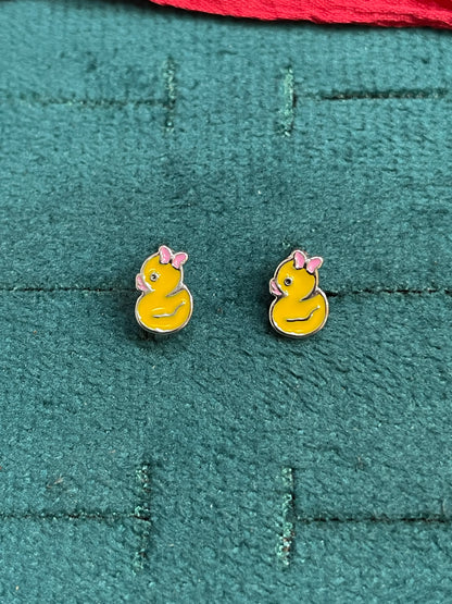 925 Silver Cute Duck Hoops