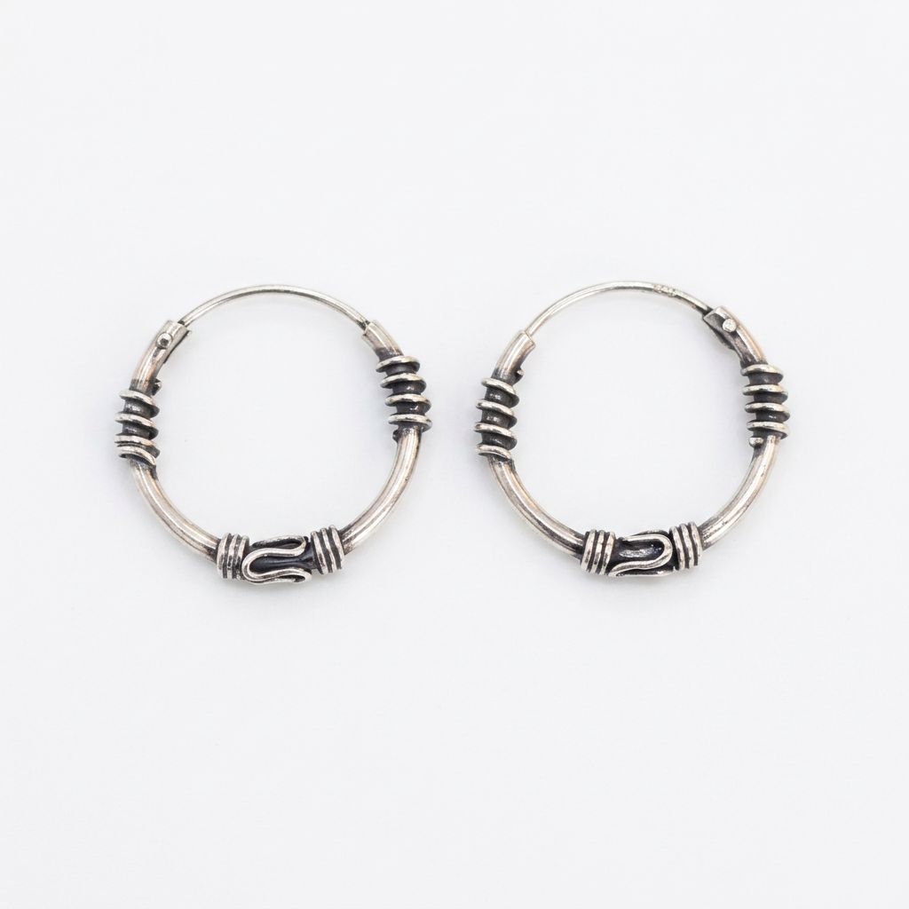 92.5 Silver Oxidised Scroll Detail Hoop Earrings Pair