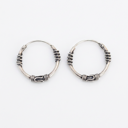 92.5 Silver Oxidised Scroll Detail Hoop Earrings Pair