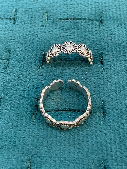 92.5 Silver Toe Rings for Women | Sunflower Oxidised Design | Traditional Jewellery