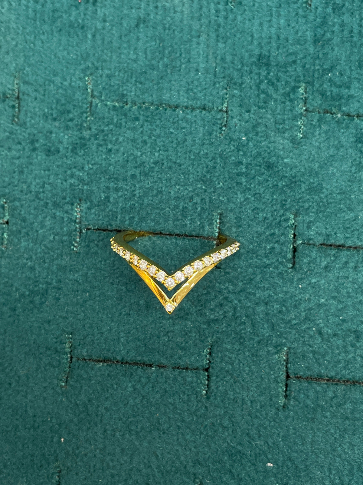 92.5 Silver with Gold Plating Dual Line V Ring for Women