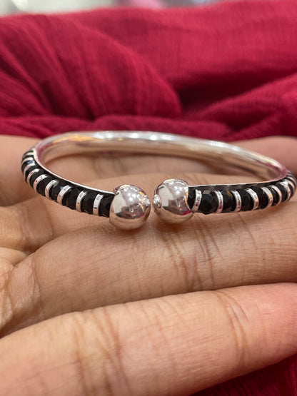 92.5 Silver Black Bead Kids Kada Pair | Baby Bracelet for Girls & Boys | Traditional Jewellery