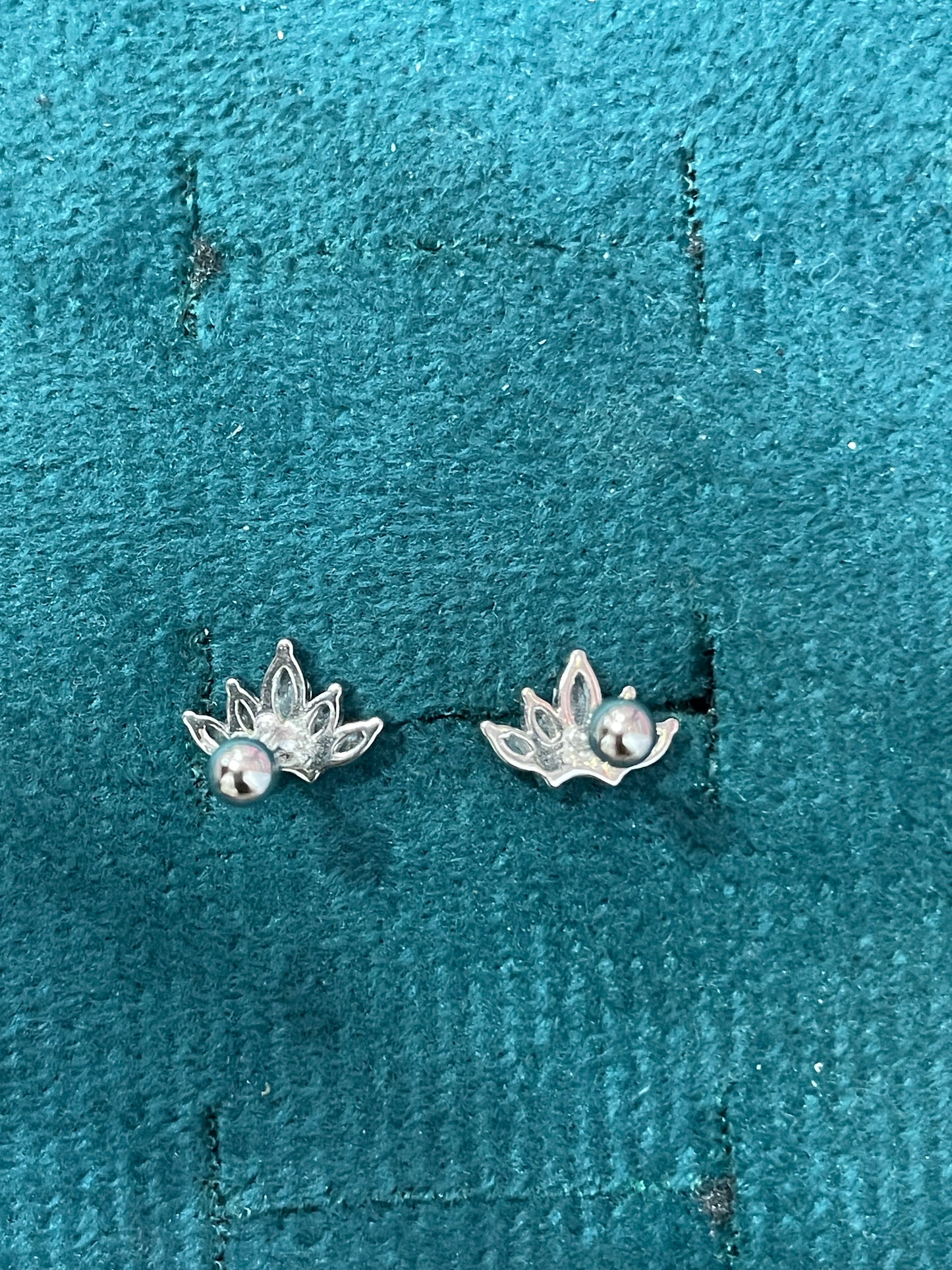925 Silver Lotus Flower Stud Earrings | CZ Minimal Daily Wear Earrings with Ball Screw Back
