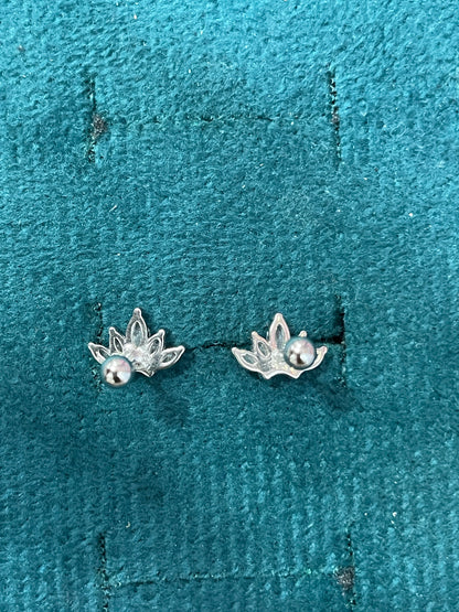 925 Silver Lotus Flower Stud Earrings | CZ Minimal Daily Wear Earrings with Ball Screw Back