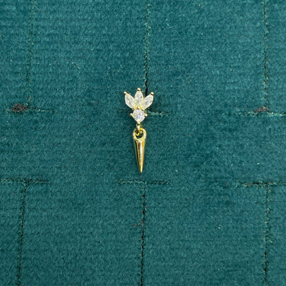 92.5 Sterling Silver Gold Plated Marquise & Round White CZ Lotus Crown & Gold Spike Drop Earrings for Women