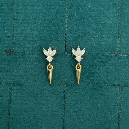 92.5 Sterling Silver Gold Plated Marquise & Round White CZ Lotus Crown & Gold Spike Drop Earrings for Women