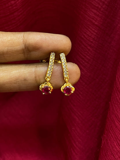 925 Silver Gold Plated Ruby Drop  Earrings