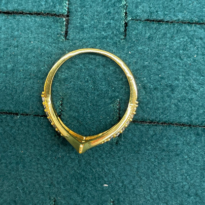 92.5 Silver with Gold Plating Dual Line V Ring for Women