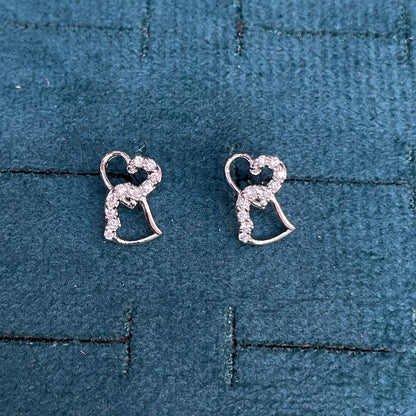 92.5 Sterling Silver CZ Open Heart Jacket Stud Earrings for Women pair