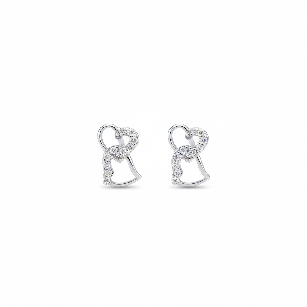 92.5 Sterling Silver CZ Open Heart Jacket Stud Earrings for Women pair