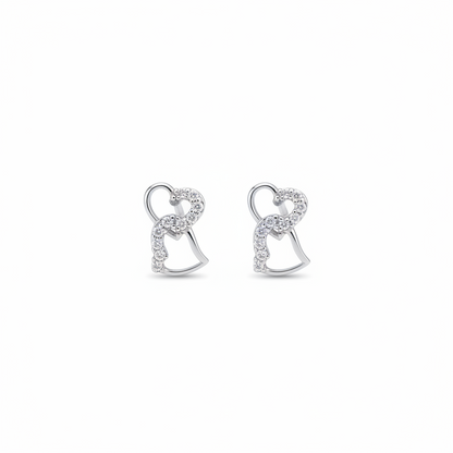 92.5 Sterling Silver CZ Open Heart Jacket Stud Earrings for Women pair