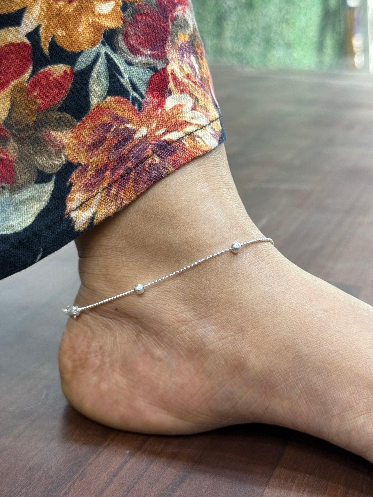 92.5 Silver Italian Ball Anklet 10.5 Inches | Stylish Beaded Chain Design | Elegant Fashion Jewellery