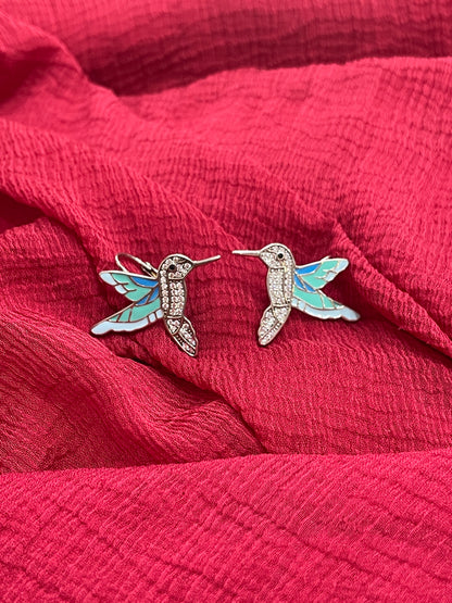 92.5 Silver Hummingbird Earrings for Women | Nature-Inspired Stylish Design | Elegant Jewellery
