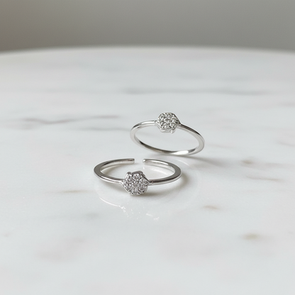 92.5 Sterling Silver Dainty Flower Toe Rings for Women | Floral Elegant Design