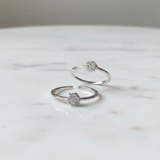 92.5 Sterling Silver Dainty Flower Toe Rings for Women | Floral Elegant Design