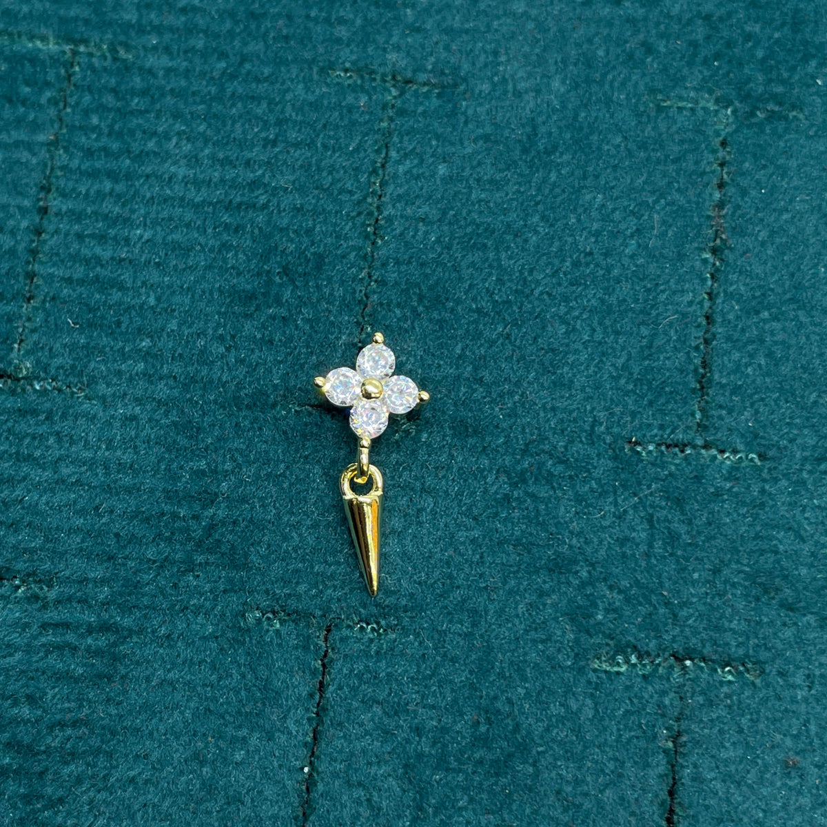 92.5 Sterling Silver Gold Plated White CZ Four-Petal Flower & Gold Spike Drop Earrings for Women