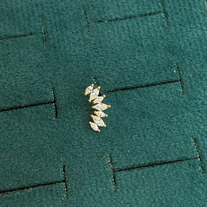 92.5 Silver Gold Plated Curved Leaf Stud Earrings Pair