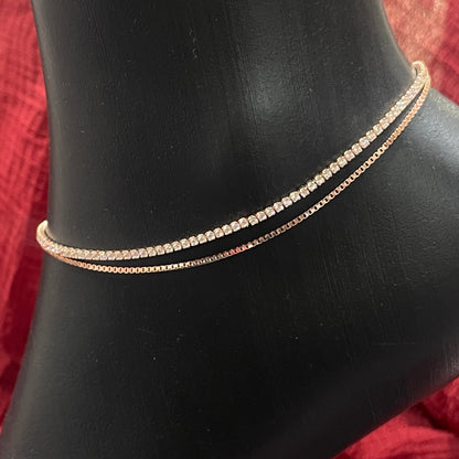 92.5 Silver Rose Gold-Plated Double Layer Anklet Pair