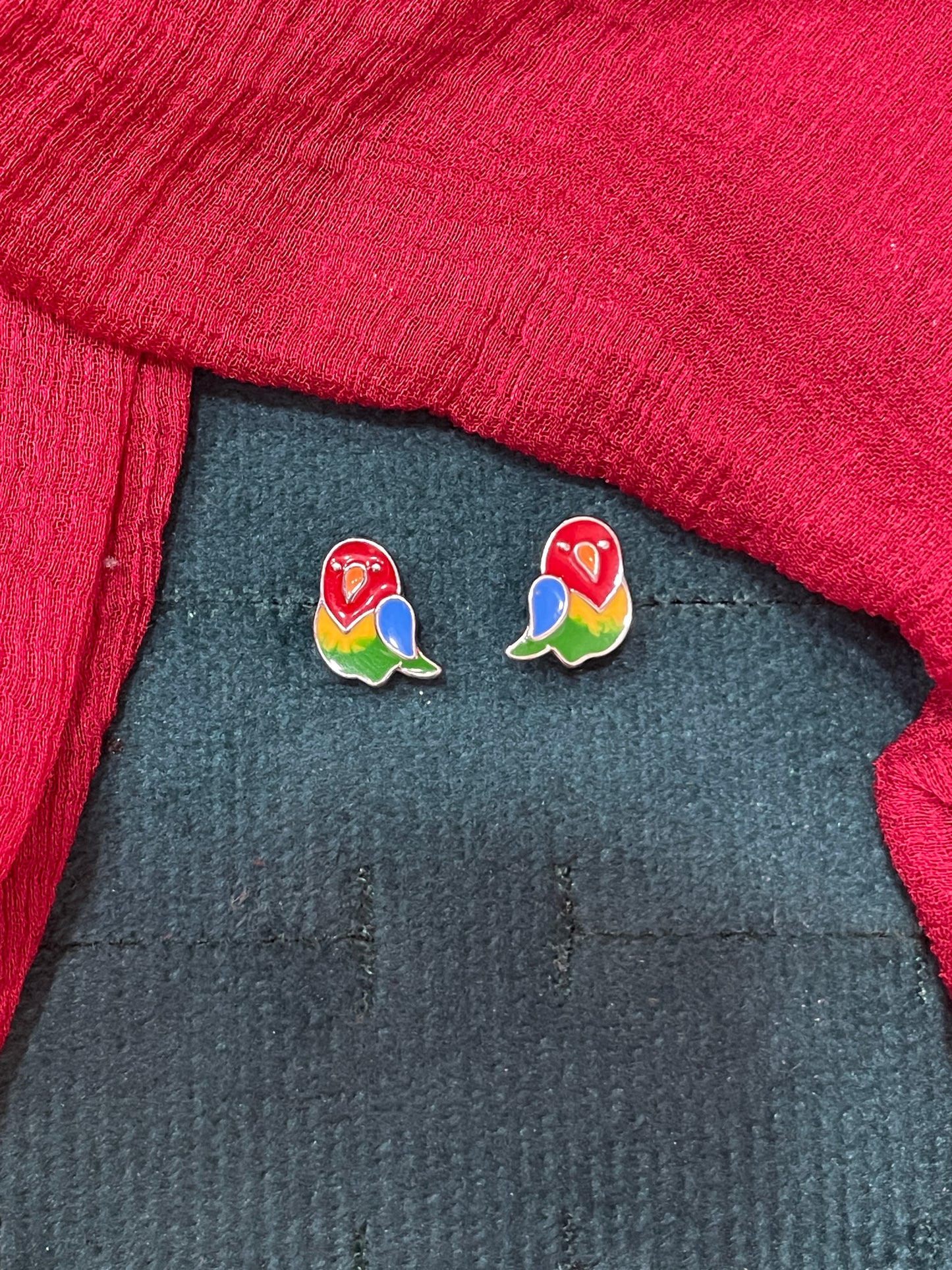 92.5 silver cute parrot Bali earrings for kids