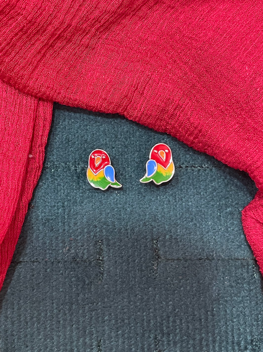 92.5 silver cute parrot Bali earrings for kids