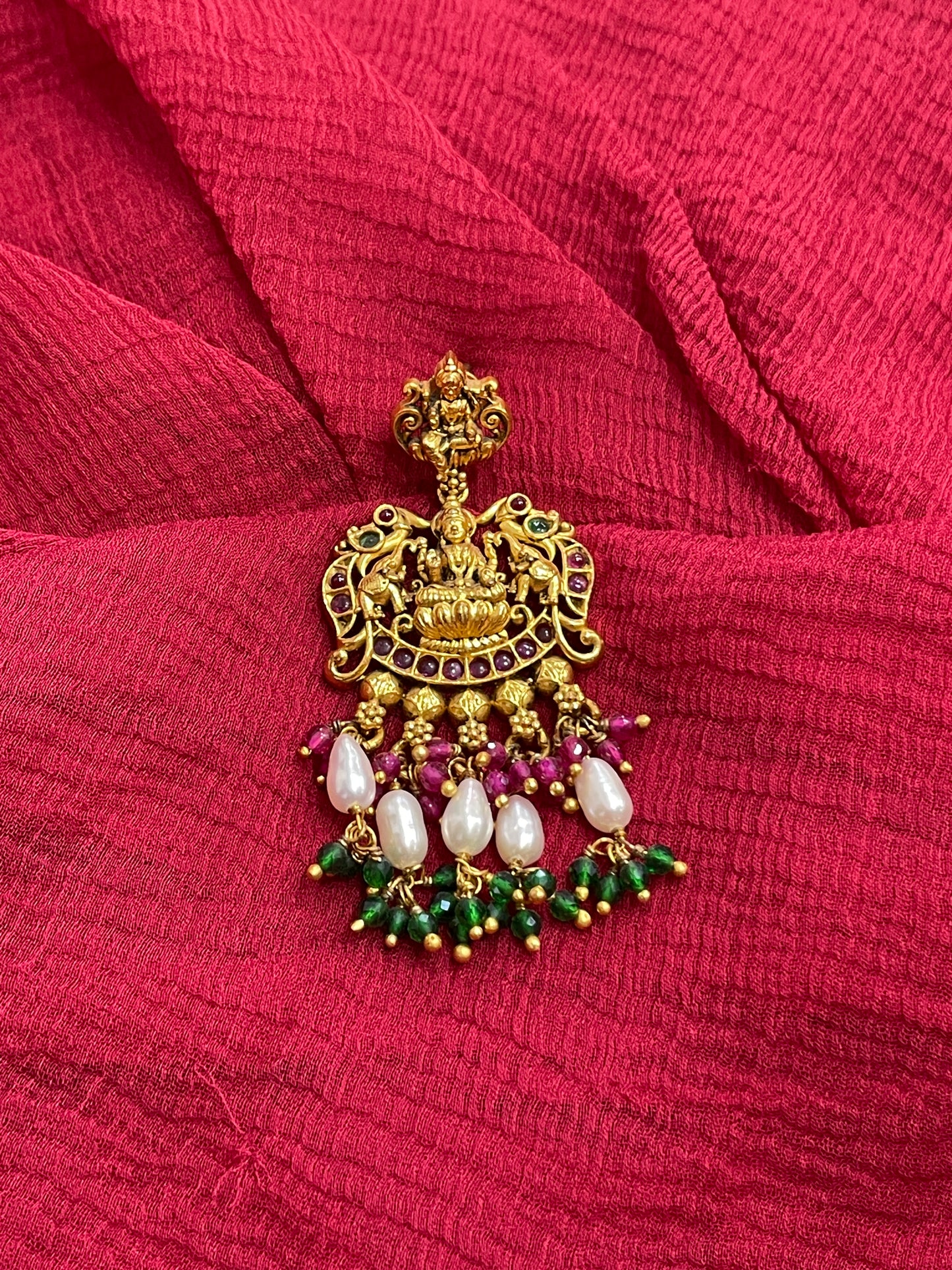 92.5 Silver Gold Plated Multicolor Lakshmi Devi Earrings for Women | Temple Design | Traditional Jewellery