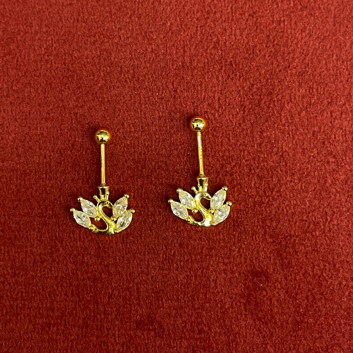 92.5 Silver Gold Plated CZ Swan Piercing Bugadi for Women