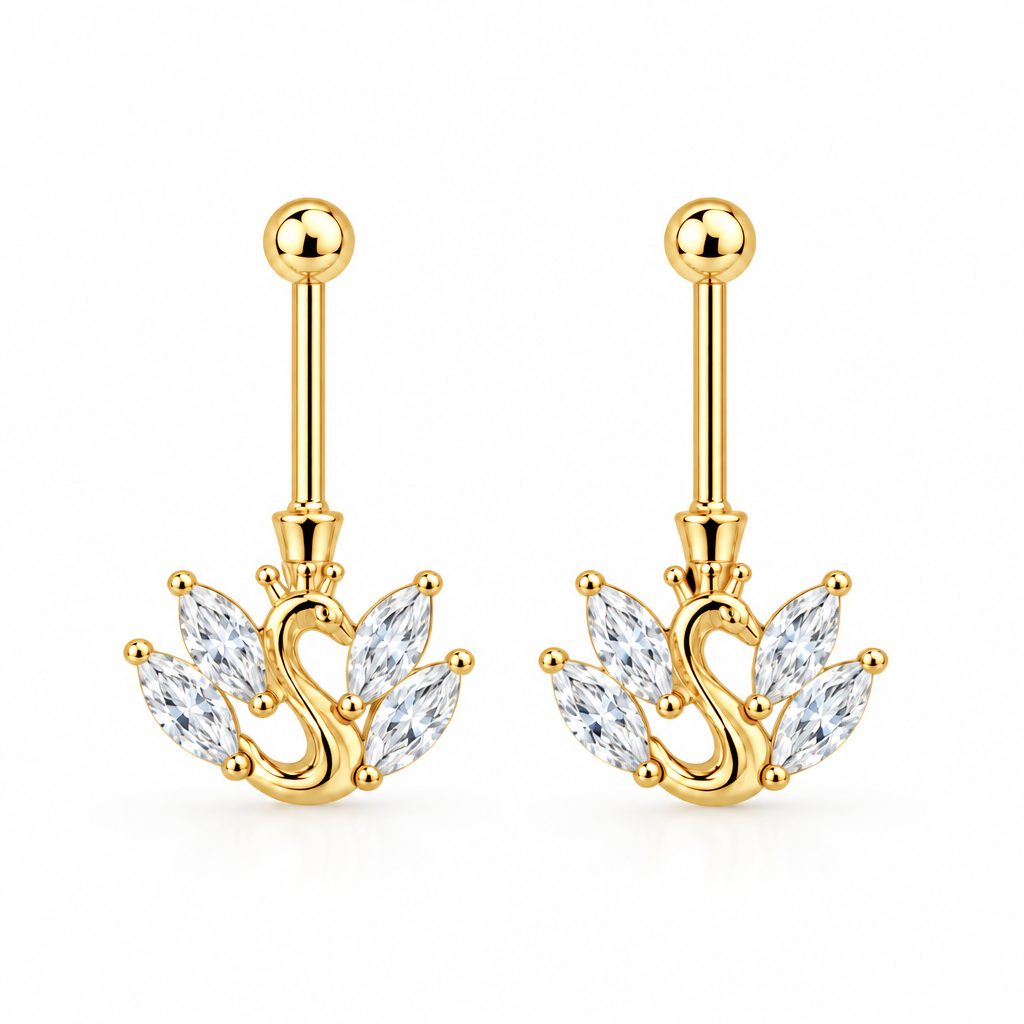 92.5 Silver Gold Plated CZ Swan Piercing Bugadi for Women