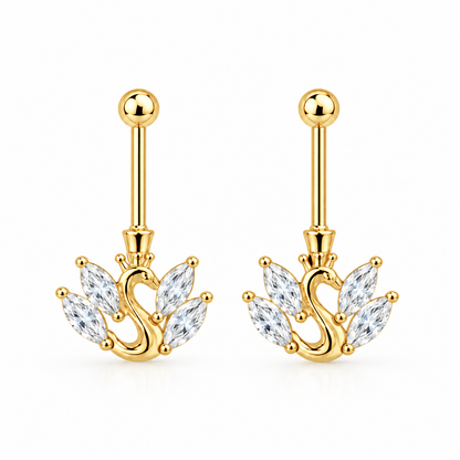 92.5 Silver Gold Plated CZ Swan Piercing Bugadi for Women