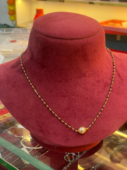 925 Silver Gold Plated Black Diamond Chain for Women | 8mm Pearl Pendant
