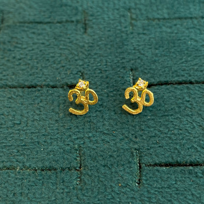 92.5 Silver Gold Plated White CZ Om Stud Pair