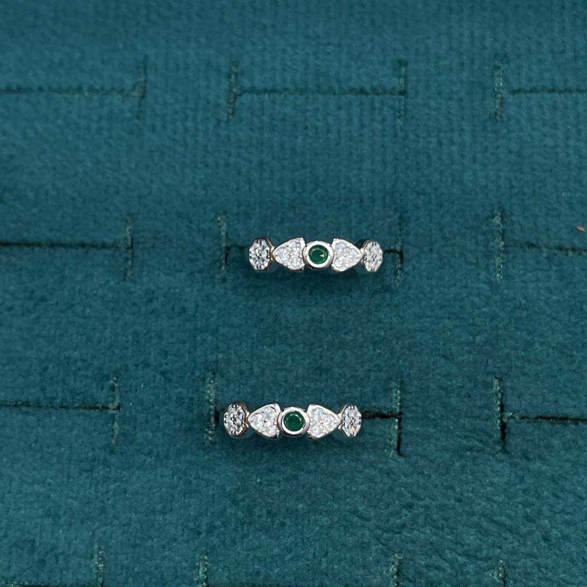 92.5 Sterling Silver Emerald Green & White CZ Five Stone Open Toe Rings for Women — Pair