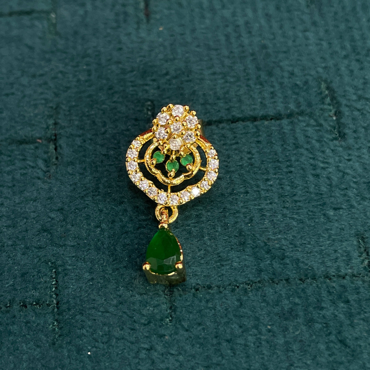 92.5 Sterling Silver Gold Plated Emerald Green CZ Teardrop & White CZ Halo Drop Earrings for Women