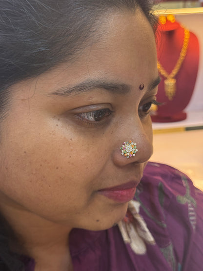 92.5 Silver Gold Plated Multicolor Nose Pin for Women | Stylish Vibrant Design | Elegant Jewellery