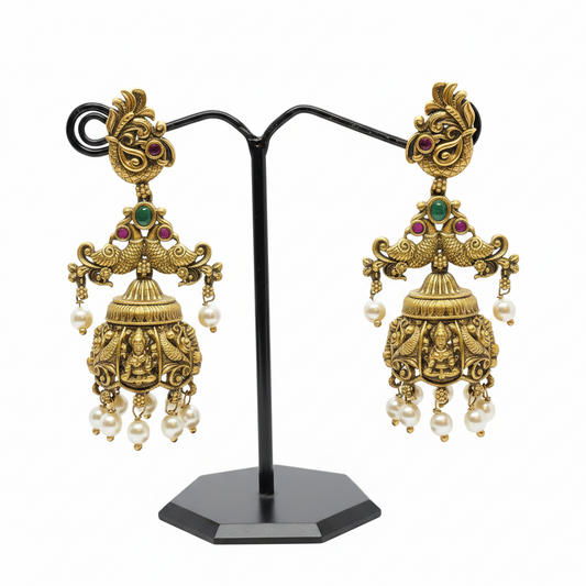 92.5 Silver Gold Plated Jhumka Earrings for Women | Elegant Traditional Design | Ethnic Festive Jewellery pair