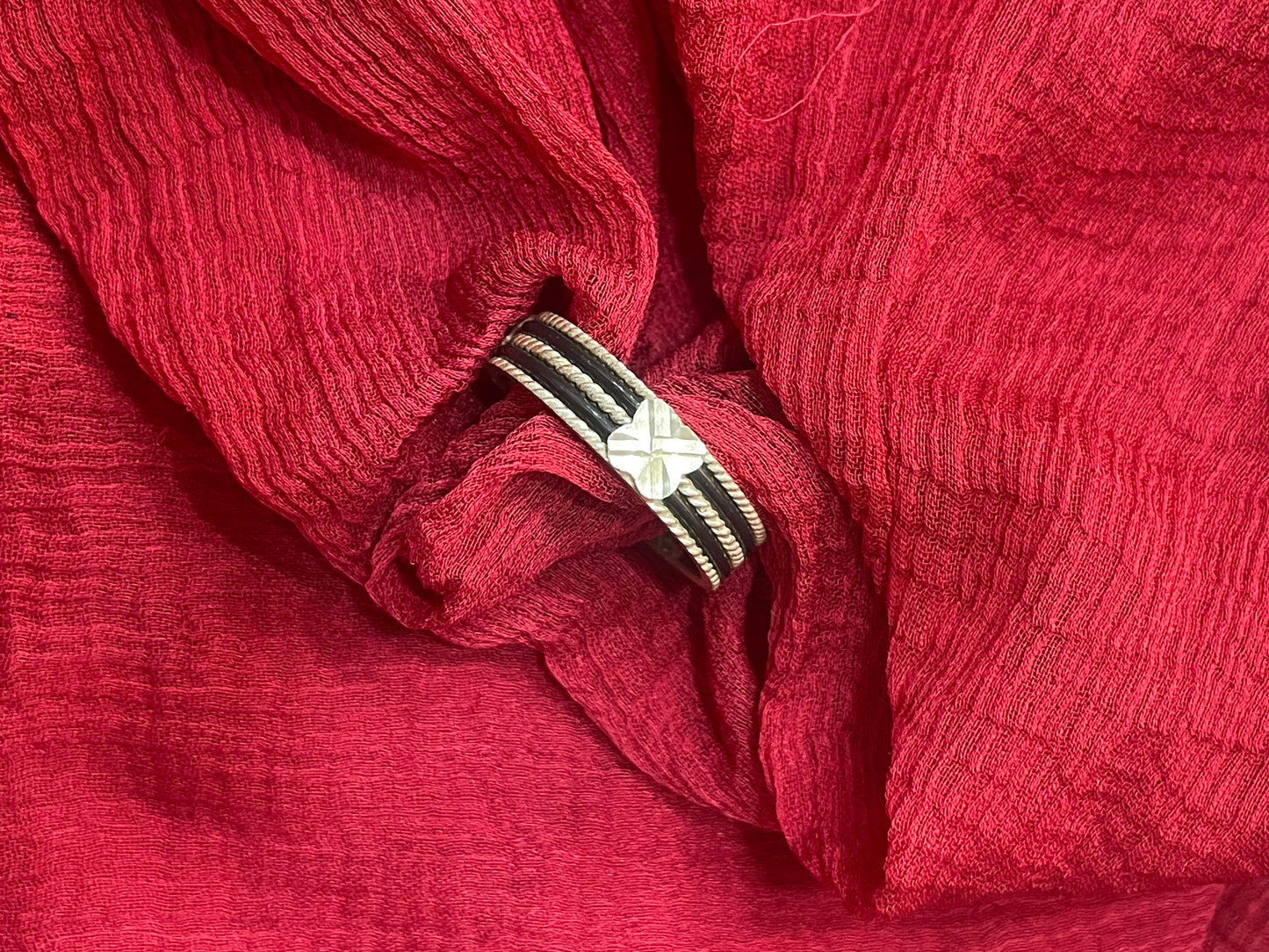 92.5 Silver Black Thread Ring for Men | Four Clove Fiber Design | Stylish Modern Jewellery