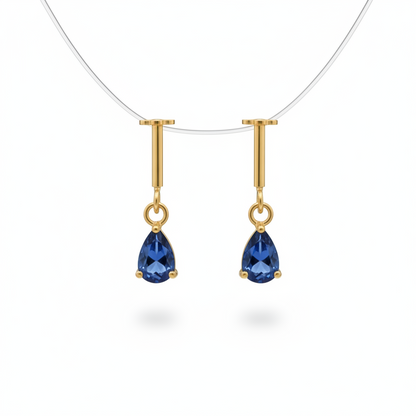 92.5 Silver Gold-Plated Bugadi for Women | Blue Teardrop CZ Dangle on Bar Stud | Helix Earring pair