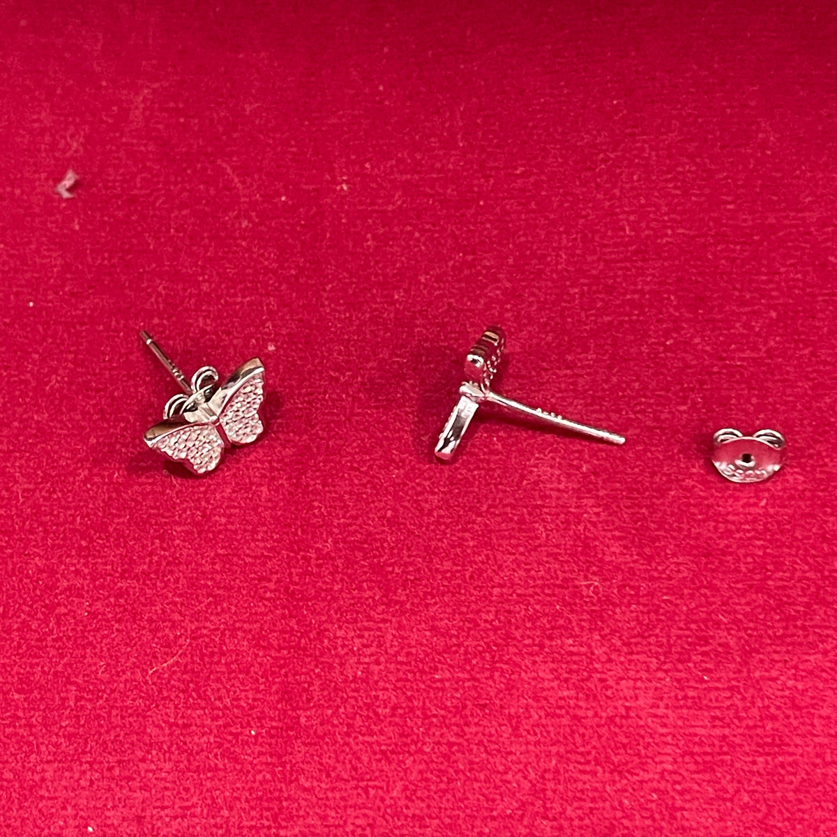 92.5 Silver Butterfly Stud Earrings pair
