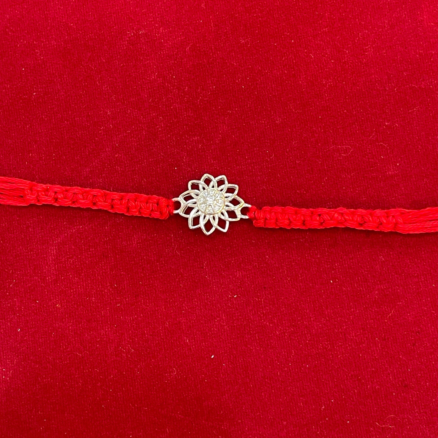 925 Sterling Silver Lotus Rakhi | Red Thread Rakhi for Raksha Bandhan
