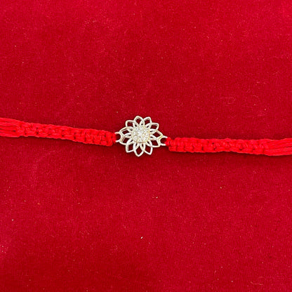 925 Sterling Silver Lotus Rakhi | Red Thread Rakhi for Raksha Bandhan