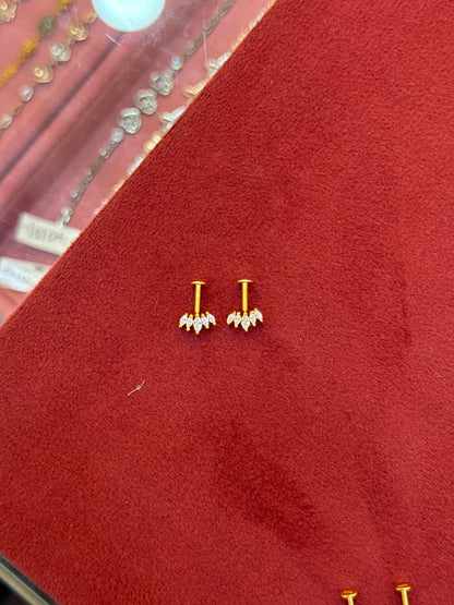 92.5 Silver Gold Plated Five Leaf Dainty Bugadi Pair | Minimal Floral Design | Jewellery