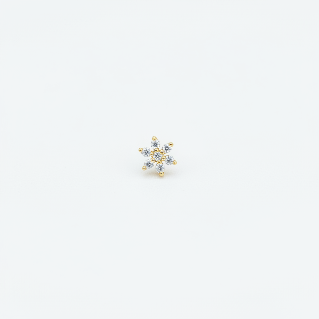 92.5 Sterling Silver Gold Plated CZ Daisy Flower Nose Pin