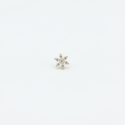 92.5 Sterling Silver Gold Plated CZ Daisy Flower Nose Pin