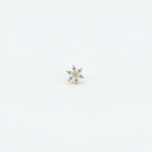 92.5 Sterling Silver Gold Plated CZ Daisy Flower Nose Pin