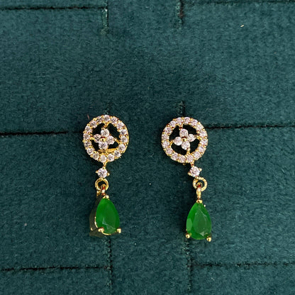 92.5 Sterling Silver Gold Plated Emerald Green CZ Teardrop Drop Earrings for Women