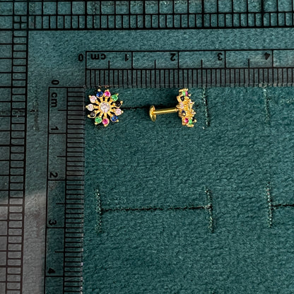 925 Silver Gold Plated multicolor studs pair